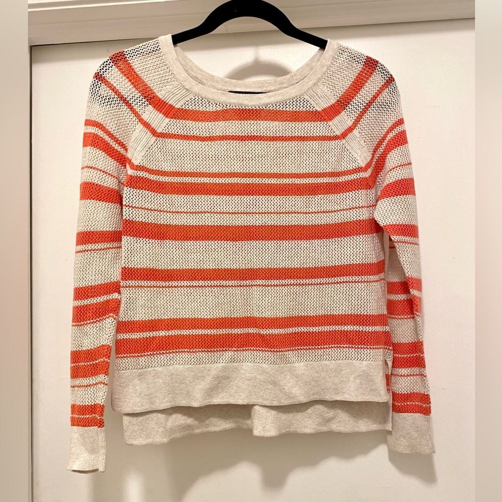 Sanctuary Striped Sweater XSP Orange Open Knit Long Sleeve lightweight Coastal